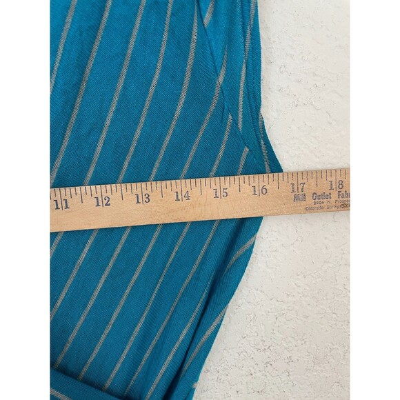 Vintage Deb Y2K Bodycon Dress Size Large Drop Waist Blue Striped Wrap Belted - Picture 7 of 9